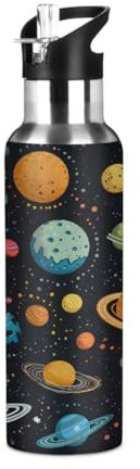 Mexpekil Colorful Space Universe Planets Water Bottles 600ml Insulated Stainless Steel Water Bottle with Straw Leakproof Vacuum Flask for Kids Adults