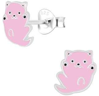 Monkimau Mädchen Ohrringe Katze | Ohrstecker aus 925 Sterling Silber | Kinderohrringe hypoallergen