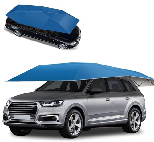 Glowdora Carpa Semiautomática para Coche, Toldo Plegable De Techo, Funda para Coche, Toldo De 4,8 M, Protección Solar contra Altas Temperaturas, Antihojas, Etc. Gris Plateado/Azul Marino,Blue
