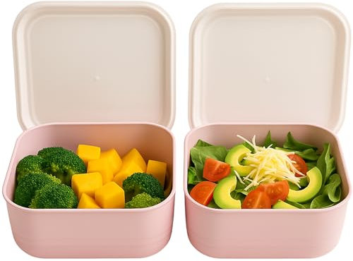 CHICHOUSE Set 2 contenitori alimenti plastica forte con coperchio,per cucina, freezer, microonde, lavastoviglie, portapranzo, portamerenda, riutilizzabili. (ROSA PASTELLO, 500+500ml)