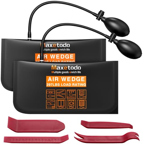 Maxetodo Montagekissen 2PCS Luftkissen Set Hebekissen Luftkissenheber Spreizkissen Pneumatikspanner Belastung bis 200 kg für Tür Schrank Fenster Montage Auto-Reparatur Wohnwagen mit 4 Kunststoffkeile