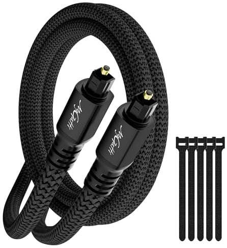 Mygatti Cable Audio Digital Óptico 3m, Toslink Conector Macho(Trenzado Nylon, S/PDIF, Dolby DTS Sound), Cable de Fibra Óptica para Cine en Casa, PS4/Xbox One, TV etc. +5 Bridas Reutilizables