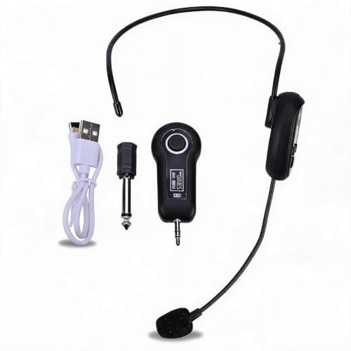 Fabater Kabelloses Headset-Mikrofon, 2,4 G UHF-Funkmikrofonsystem, Kopf-Handmikrofon 2 in 1 mit 3,5 Mm 6,35 Mm Stecker, Ohrmikrofon mit 160 Fuß Reichweite von Live-Auftritten (1 für)