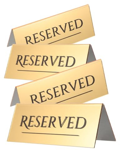 SEWACC Panneaux Réservés Acryliques Dorés 17X6,5 CM, Lot de 4, pour Tables de Mariage, Restaurants et Fêtes Champêtres, Plaques de Réservation Pratiques