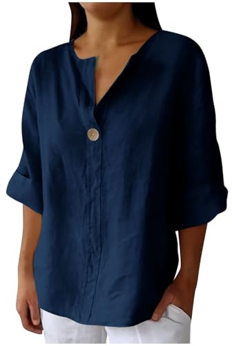 Chemise Lin Homme Chic Blouse Manches 3/4 Chemisette Respirant Chemises Été Vêtements Chic et Élégant Vetement Couleur Unie Habit de Travail Haut Business Chemisiers et Blouses