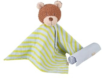 Sterntaler Träumli-Set Bär Bob mit weichem Flausch, Musselintuch und Schnullerband mit Klett & Silikonring, separates Musselintuch, 32 × 13 × 8 cm – eisblau