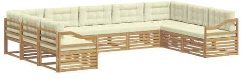 vidaXL Outdoor-Sofagarnitur 9 pcs Weiß und Creme 404 x 245,5 x 73 cm, Garten, modernes Outdoor-Sofa, Lounge-Set für die Terrasse, gemütliche Sitzmöbel