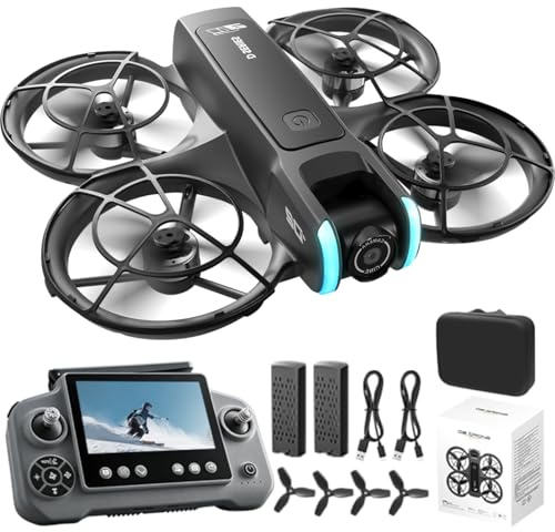 FPV Drohne mit 4,3‑Zoll‑Bildschirm‑Fernbedienung, Dual‑Kamera, bürstenlosem Motor, optische Flusspositionierung, Höhenhaltung, 4‑seitige Hindernisvermeidung, 360°‑Flips, 2 Akkus, für Anfänger