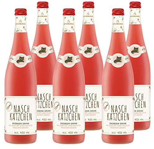 KATLENBURGER - Naschkätzchen Erdbeer | Trinkfertiger Erfrischer mit cremigem Joghurt und frischem Fruchtwein. Geschmacksrichtung: Erdbeere. Inhalt: 6x 0,75l mit 4,5% vol.