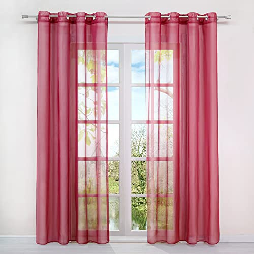 HongYa 1er-Pack Uni Voile Gardine Transparenter Vorhang Schal mit Ösen H/B 175/140 cm Beere