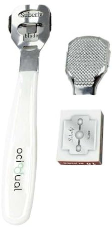 OcioDual Hornhauthobel Klingen Hornhautentferner mit 10 Hornhaut Hobel Ersatzklingen Weiss