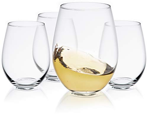 JoyJolt Spirits Stemless Wine Glasses 19 Ounce Set of 4, Great for White Or Red Wine Mother's Day Wine Gifts Wines Glass Sets.