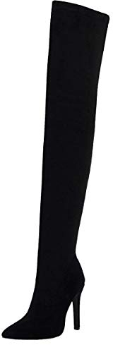 LUXMAX Donna Stivali Alti sopra Il Ginocchio Tacco Alto Tacchi Spillo Scarpe a Punta con Cerniera (Nero) - 40 EU