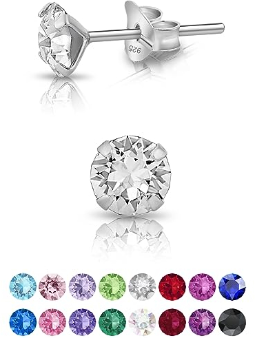 Pendientes Brillantes Mujer - Pendientes Pequeños Plata Ley 925 con Bola de Cristal 5 mm - Pendientes Diamante Hombre Mujer - Pendientes Hombre Plata