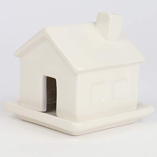 Charming Home Räuchergefäß – Keramik-Aromatherapie in Hausform mit Rauchkamin-Funktion, Einzug, inklusive 3 Sandelholz-Räucherkegeln und Ruheschale
