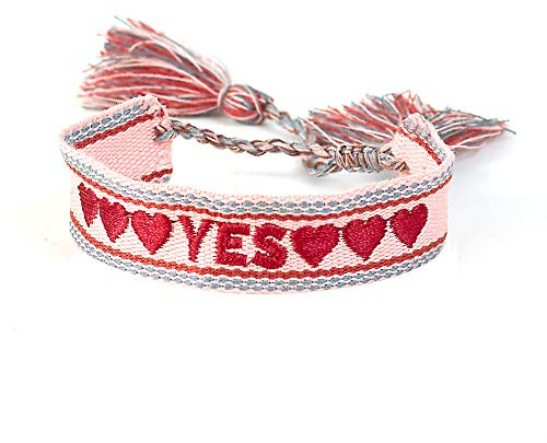Armband YES in bordeaux, rosa und hellblau