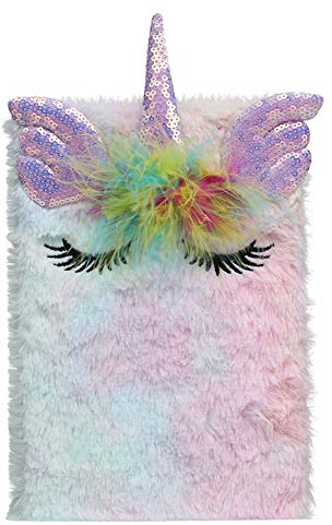 JPYH Plüsch Unicorn Journal Notizbuch,Mädchen Pailletten Regenbogen Einhorn Notizbuch,Regenbogen Einhorn Briefpapier Set A5, Tagebuch für Kinder, Mädchen