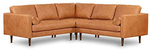 Poly & BARK Napa 98” Leather Corner Sectional Sofa – Full-Grain Italian-Tanned Aniline Leather, Feather-Down Comfort, Solid Wood Frame – Cognac Tan