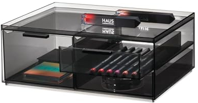 iDesign Make-up Organizer, Schmink Aufbewahrung mit 3 Schubladen aus der Signature Series by Sarah Tanno, Mini Kommode mit Schubladen aus Kunststoff für Make-up und Tools, Grau