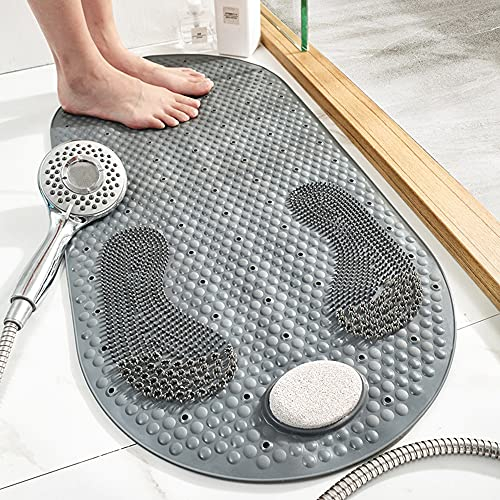Duschmatten Dusche rutschfest mit Abnehmbarem Bimsstein Duschmatte Groß, Duschmatte Antirutsch mit Saugnäpfen und Ablauflöchern, Badematte für Wannen Schleif Boden Massage 80x40 (Grau)