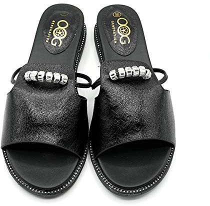 OOG Damen Pantoletten Sommer Schuhe (Schwarz, Numeric_39)