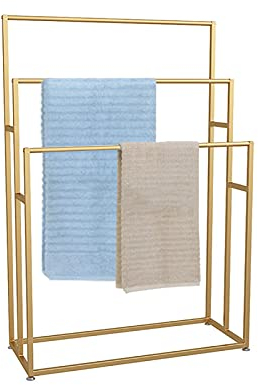 SJASD Handtuchhalter, 3-stufiger Freistehender Badezimmer-Handtuchhalter, Rostbeständiger Habdtuchhalterung, Handtuchständer für Außenpool, Hotel, Strand,Gold
