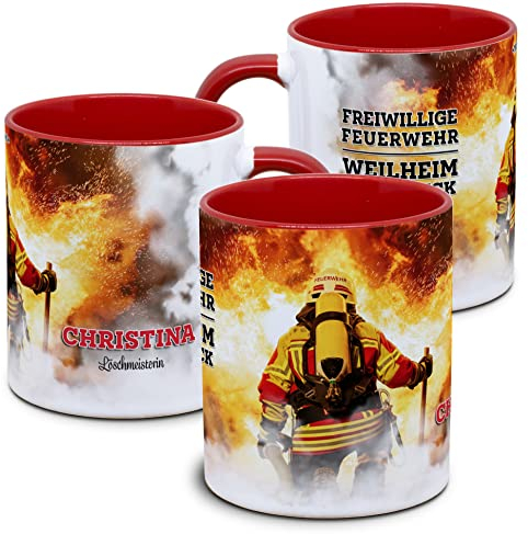 Personalisierte Tasse für Feuerwehrmänner und Feuerwehrfrauen mit Name und Ort der Feuerwache, Feuerwehrtasse, Kaffeetasse Feuerwehrmann und Feuerwehrfrau