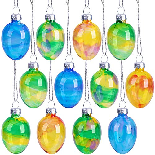 Watayo Glas-Osterei-Ornamente, Buntglas-Ei, Osterbaum-Ornamente für Bastelarbeiten, Osterparty, Frühling, Heimdekoration, Innenbedarf, 12 Stück