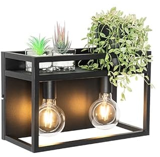 Qazqa - Industrie I Vintage I Industrie I Vintage I Wandleuchte schwarz mit Gestell 2-flammig - Cage Rack I Wohnzimmer I Schlafzimmer - Stahl Rechteckig - LED geeignet E27