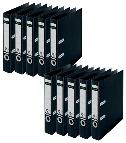 Leitz Qualitäts-Ordner 180°, 10er Pack, A4, 5 cm Rückenbreite, 100 Prozent recyclebar, Umweltfreundlich, Qualitativ hochwertig, Recycle-Serie, Schwarz, 10190095