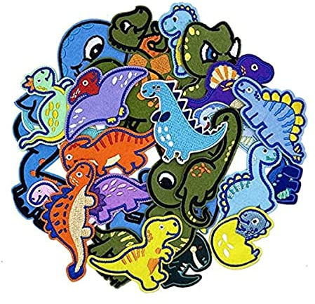 Bügelflicken Kinder,26 Stück Patches zum Aufbügeln,Bestickte Aufnäher,Dinosaurier Aufnäher,Aufnäher Tiere,Applikation Flicken Zum Aufbügeln für DIY T-Shirt Jeans Kleidung Taschen,Flicken Patches