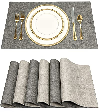 SUEH DESIGN Manteles Individuales de Cuero Juego de 6 Mantel Individual de PU Moderno Lavables Resistente al Calor Impermeable para Mesa de Comedor de Cocina Hoteles Restaurante 43cm x 31cm