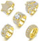 Kakonia Herren Iced Out Ring 14 Karat vergoldeter Bling Pinky Ring Iced Out Premium Diamant CZ Stern US Dollarzeichen Cuban Link Punky Rappers Ring für Männer Verlobung Hip Hop Schmuck