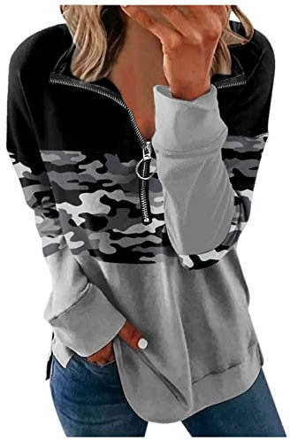 Dwevkeful Langlaufski Set Damen Klassisch Komplett Damen Print Top Weiche Bluse Langarm Reißverschluss Kragen Mode Warme Sweatshirts Lässige Winterbluse Pullover
