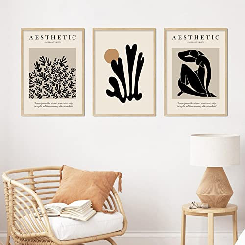 Abstrakte Matisse Body Line Schwarz Beige Boho Poster Leinwand Gemälde Minimalistisch Wand Kunstdruck Bilder Wohnzimmer Dekor 50x75cm-3Pieces Frameless