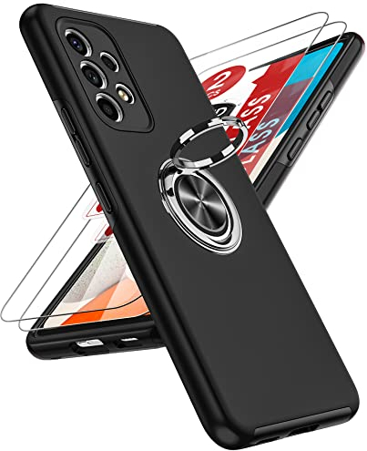 LeYi Hülle für Samsung Galaxy A53 5G mit 2 Panzerglas Schutzfolien, Hybrid Schutzhülle Militär Standard Stoßfest Case Handy Hüllen Cover mit 360° Grad Ring Ständer für Samsung A53 5G Schwarz