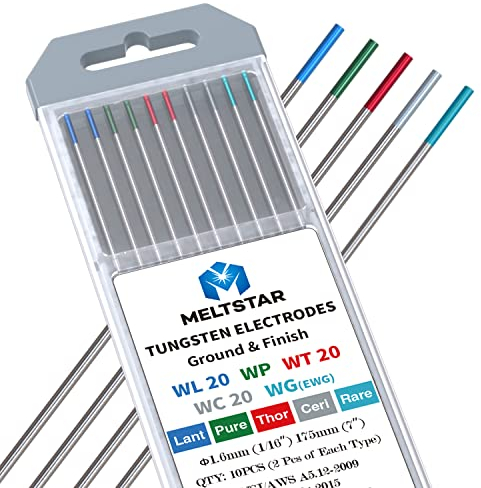 Meltstar électrodes de tungstène de soudage TIG Combinaison Réglages Thoriated Pure Cérium Lanthanated Mélange de Terres Rares Électrodes de Tungstène MIX 1,6mm x 175mm Lot de 10 Pièces.