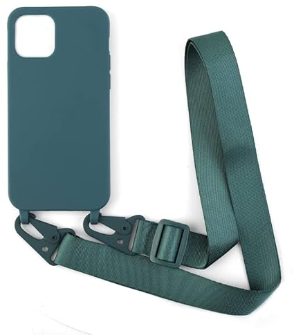 PuYu Zhe Silicone Soft Matte Crossbody Case for iPhone 11, Adjustable Neck Cord Strap, Shockproof, Dark Green