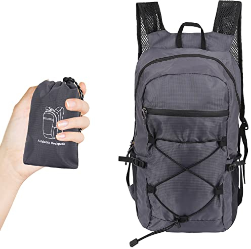 TSLBW Faltbarer Rucksack, Wasserdichter Wanderrucksack mit Aufbewahrungstasche Multifunktionaler Tagesrucksack für Outdoor-Sport Reisen Wandern Wandern Camping Radfahren (Grau)
