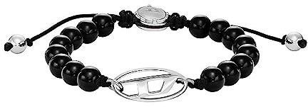 DIESEL Armband für Männer, Schwarzes Achat Perlenarmband, Länge: 250mm, Breite: 23mm, Höhe: 11mm, DX1434040