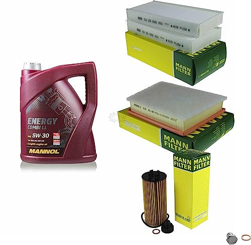 EISENFELS Filter Set Inspektionspaket erstellt mit 5 L Motoröl MANNOL Energy Combi LL 5W-30, MANN-FILTER Ölfilter, Luftfilter, Innenraumfilter, Verschlussschraube