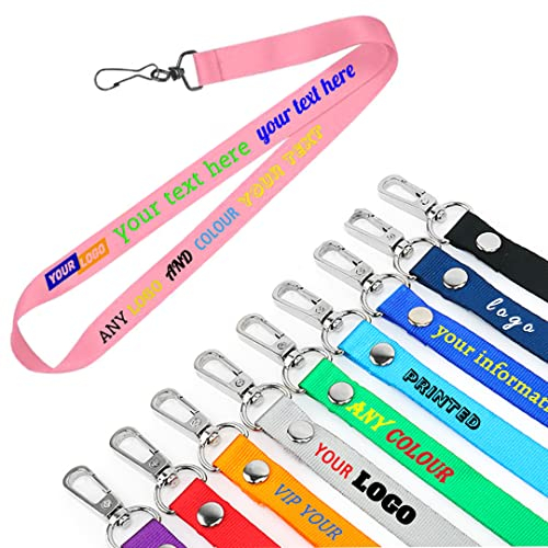 Schlüsselbänder mit Ausweishalter, personalisierbar, mit Foto, Name, Logo, Text für Schule oder Büro (Rosa)