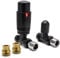 Thermostatic TRV Straight Black Radiator Valves 1/2 x 15mm with Brass Radiator Reducer Compression Valve - 15mm to 10mm