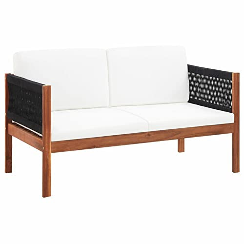 Homgoday Gartensofa mit 2 Sitzplätzen aus massivem Akazienholz, Schlafsofa, Wohnzimmer, Sofa, modernes Sofa