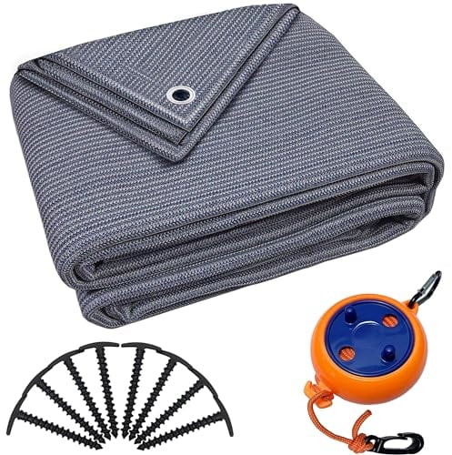 valuents Vorzeltteppich - blau/grau - 250x550cm - Camping Teppich Outdoor - Zeltteppich Wohnwagen/Wohnmobil inkl. Tragetasche +Wäscheleine & 8X T-Heringe