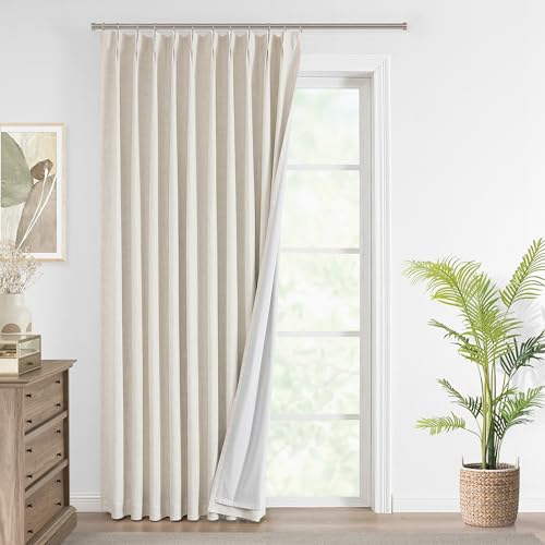 Vision Home Natural Pinch Pleated Full Blackout Curtains Linen Blended Room Darkening Window Curtains 84 inch for Living Room Bedroom Thermal Insulated Pinch Pleat Drapes with Hooks 1 Panel 60Wx84L