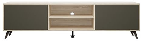 mattfy Mueble de TV de Diseño Nórdico, Modelo Eyra, 2 Compartimentos de Almacenamiento y 2 Puertas, Apto para Televisores de hasta 77 Pulgadas, Color Cambria-Grafito