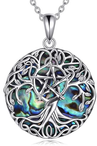 YFN Tree of Life Necklace Sterling Silver Pentagram Tree Pendant Jewelry Wiccan Gifts for Women Men