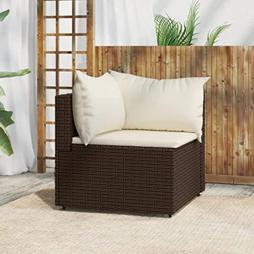 Hovothy Garten-Ecksofa mit Kissen Braun Poly Rattan Gartencouch Rattan Stuhl Corner Sofa Balkon Couch Gartenmöbel Set Balkonmöbel Set Gartensofa Outdoor Sofa Outdoor Möbel Balkon Sofa