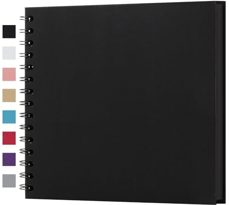 Potricher Fotoalbum zum Selbermachen, Sammelalbum, Hardcover, Kraftpapier, Scrapbook, Fotoalben, Erinnerungsbuch für Hochzeit und Jahrestag, Familie, 20,3 x 20,3 cm, 40 Seiten, Schwarz